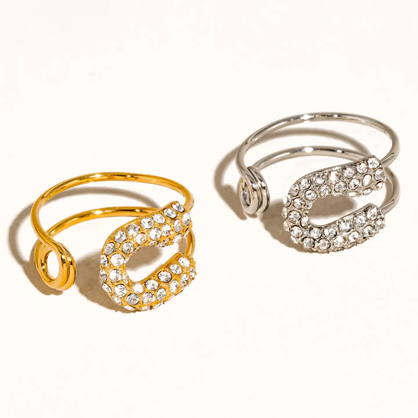 Non-Tarnish Rhinestone Safety Pin Ring