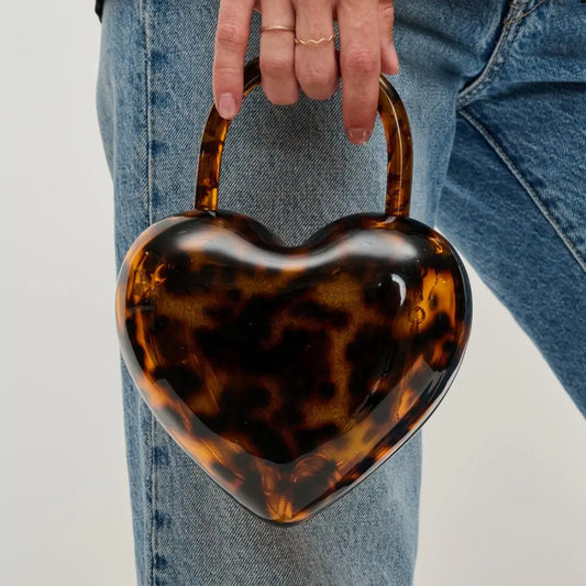 Tortoise Print Heart Evening Bag