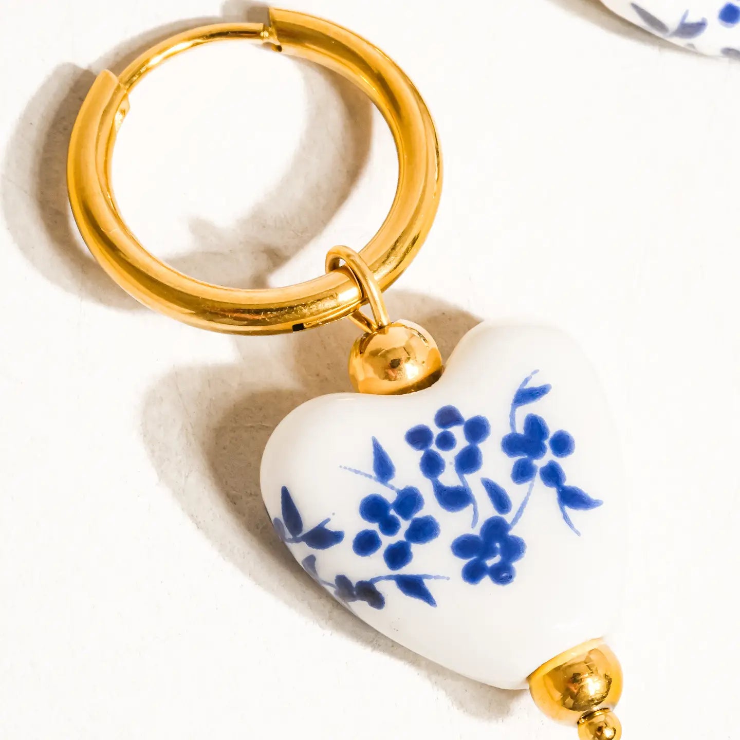 Ceramic Floral Heart Earring 18k Gold