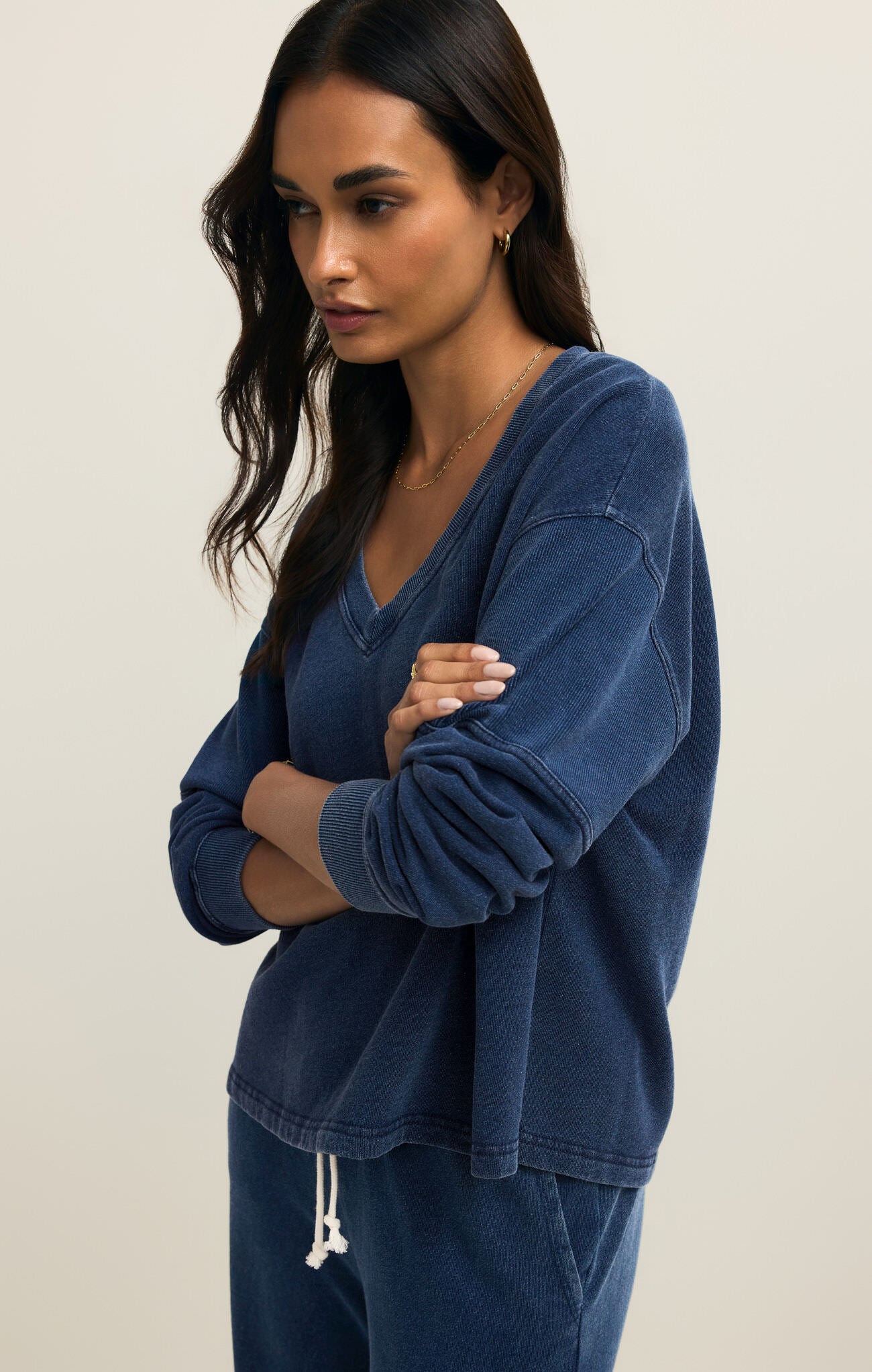 Judith V-Neck Knit Denim Sweatshirt