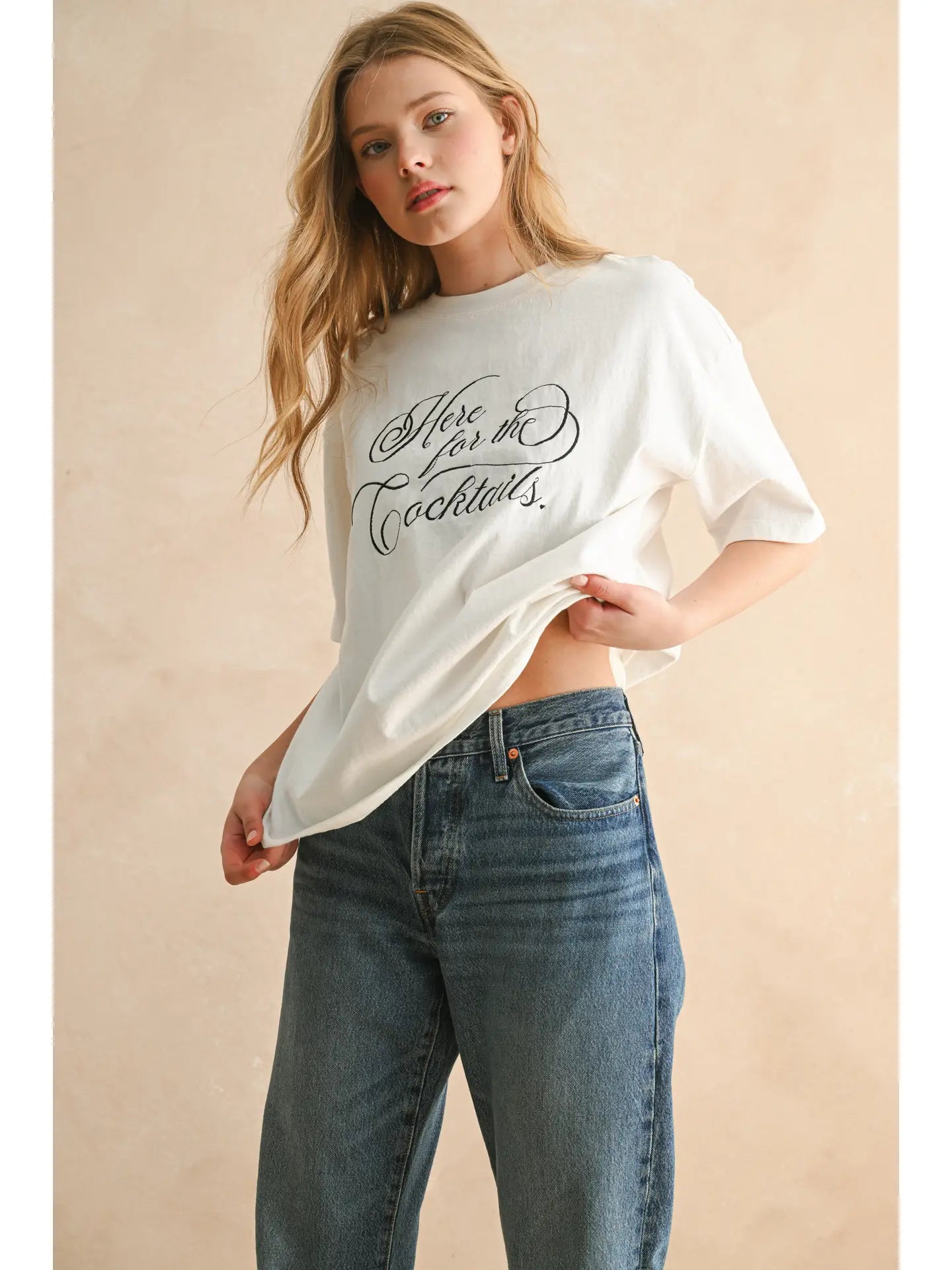 Here For the Cocktails Embroidered Tee