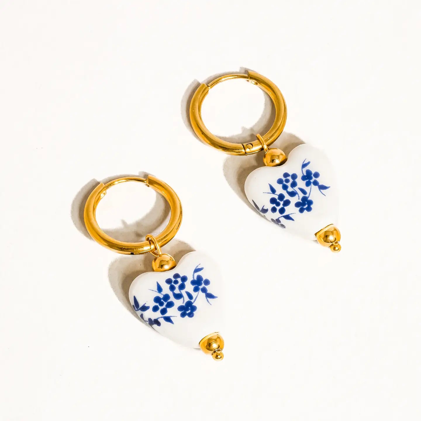 Ceramic Floral Heart Earring 18k Gold