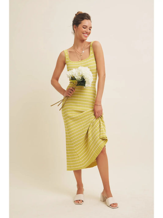 Breezy Rib Knit Fit and Flare Midi Dress