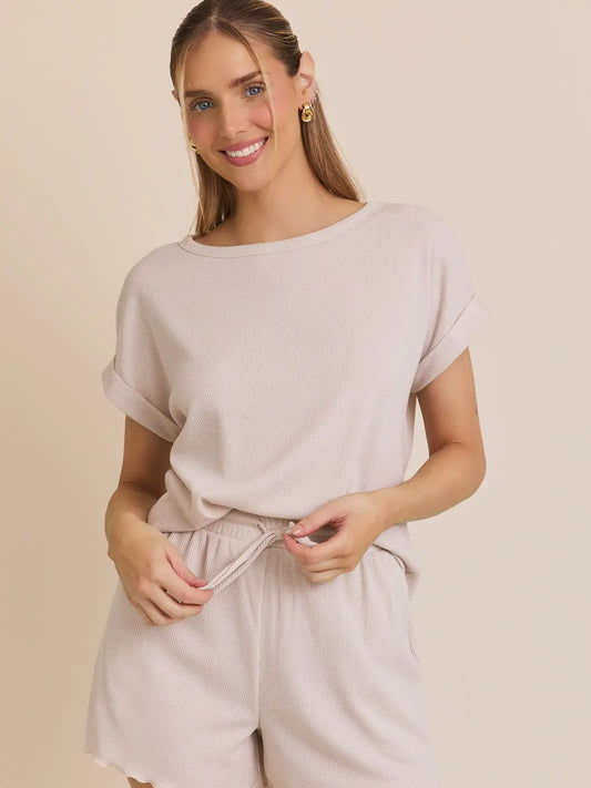 Mikayla Roll Up Knit Short Sleeve Top