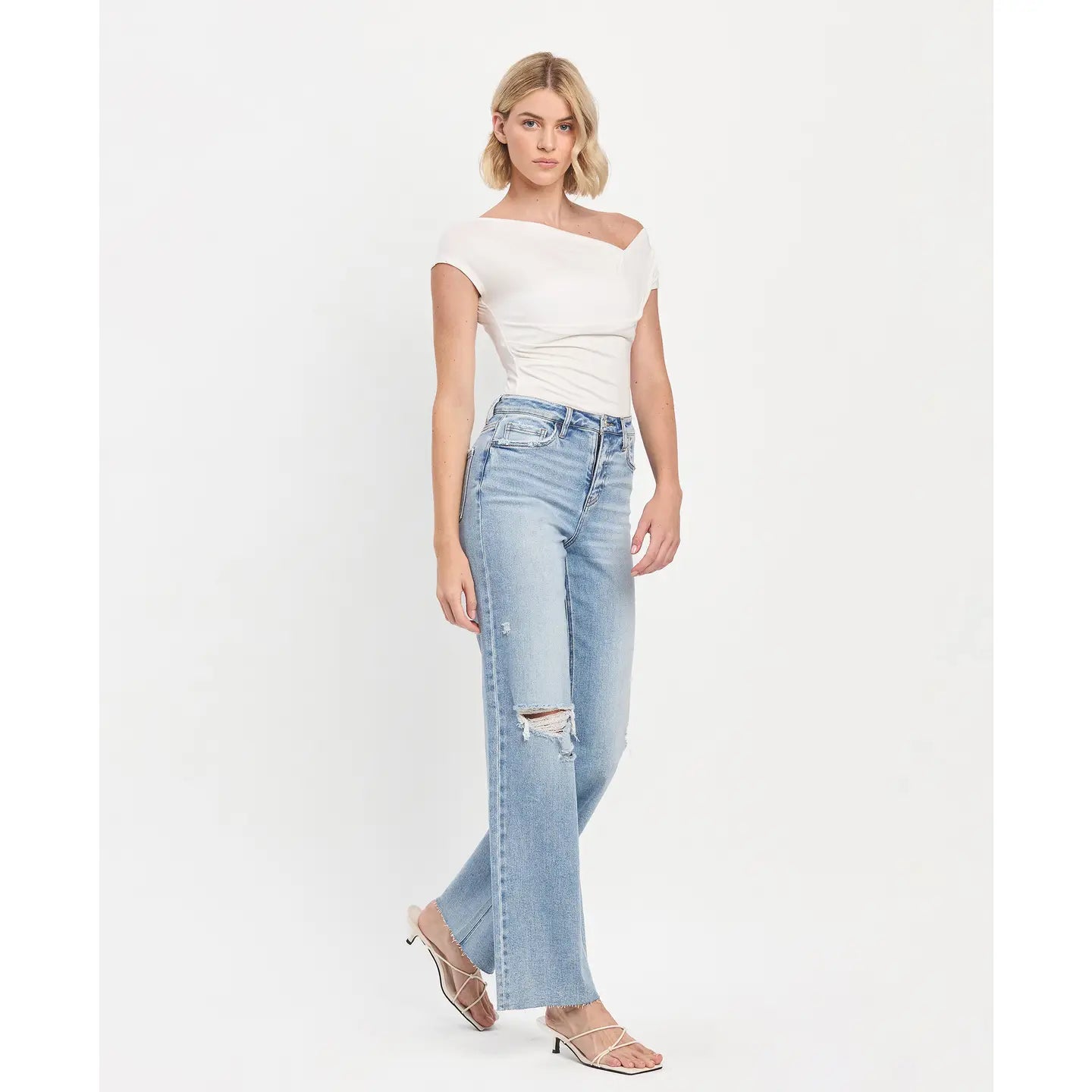 Olivia High Rise Raw Hem Wide Leg Denim