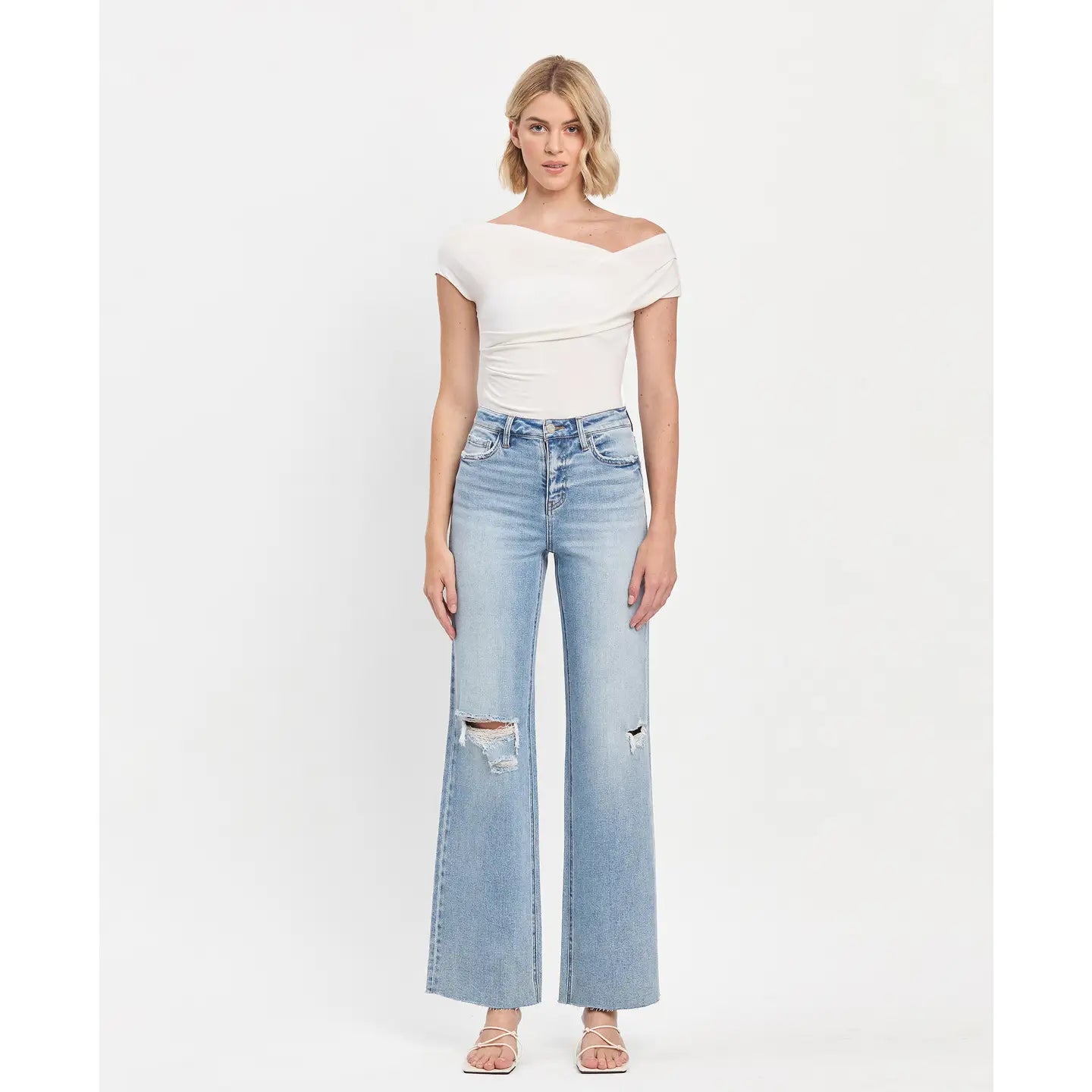 Olivia High Rise Raw Hem Wide Leg Denim