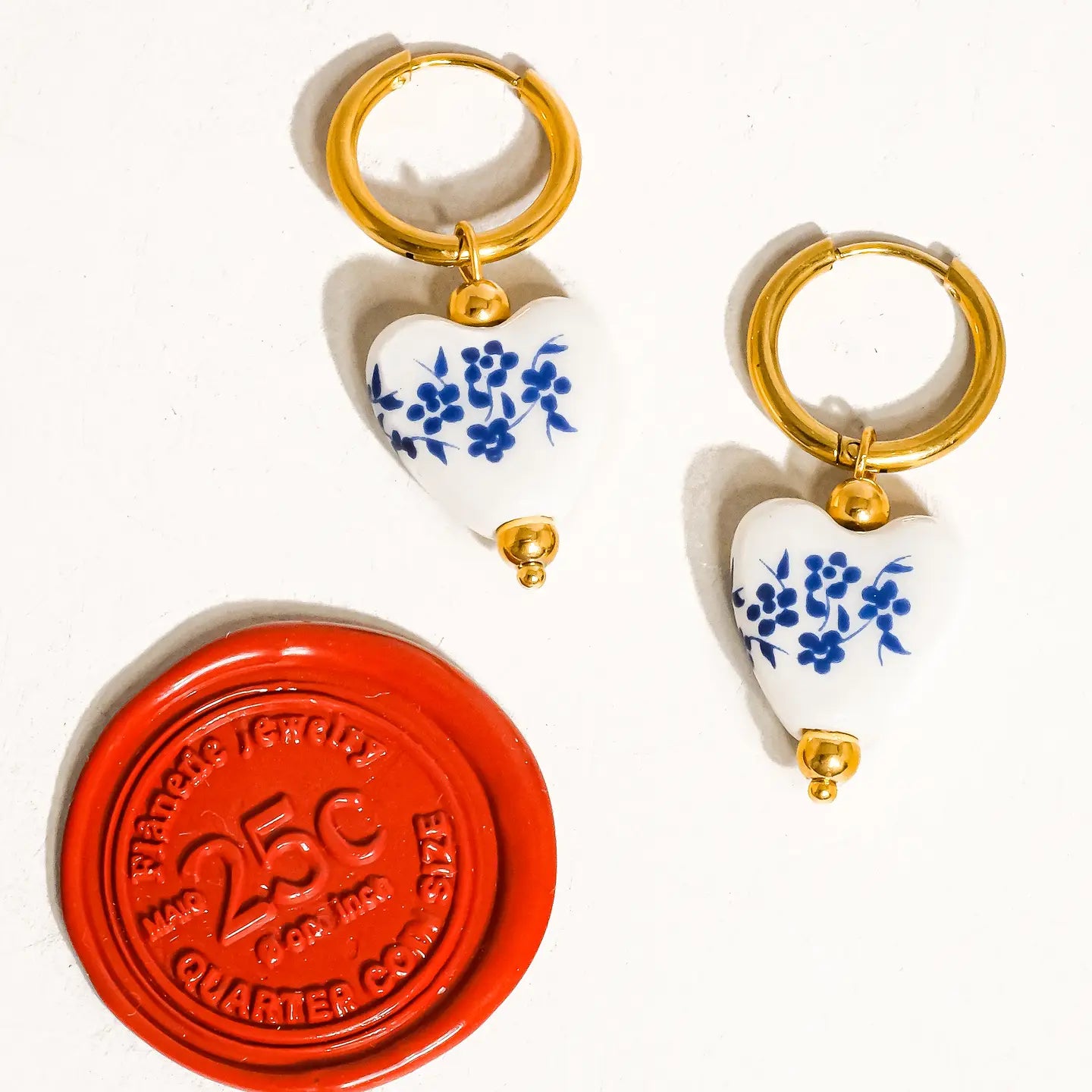 Ceramic Floral Heart Earring 18k Gold