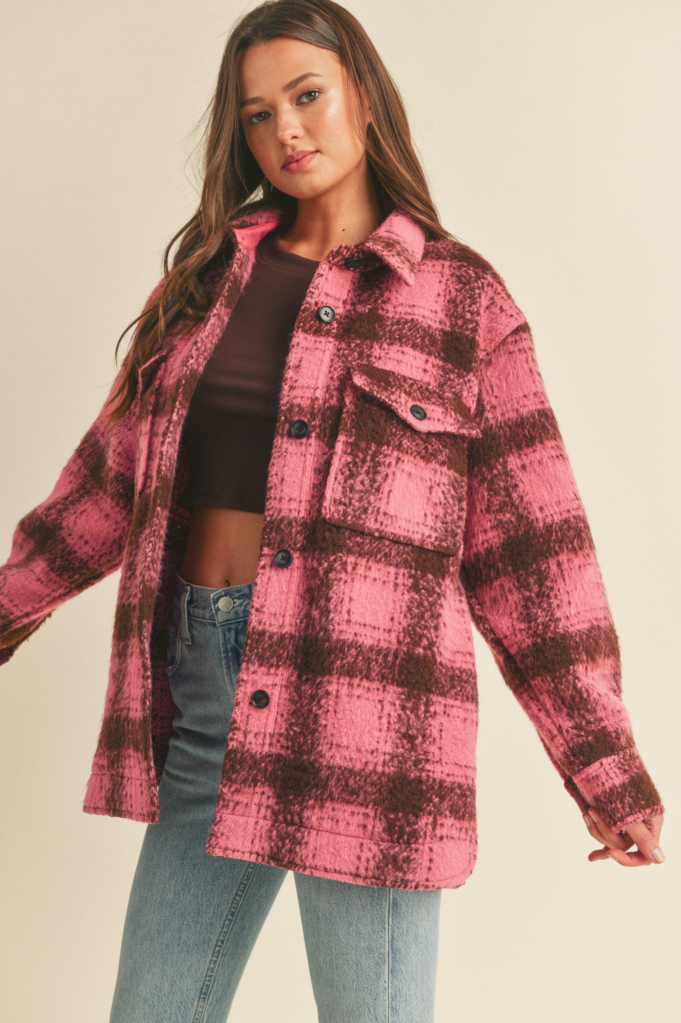 Kinsley Brushed Plaid Oversized Jacket