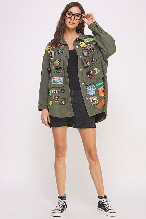 Sloane Oversized Patch Cargo Jacket - Plus
