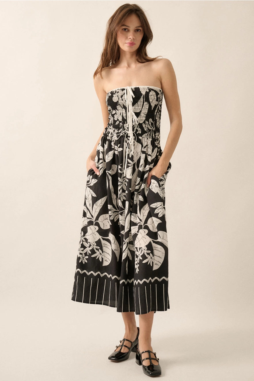 Frances Floral Strapless Tie-Front Midi Dress