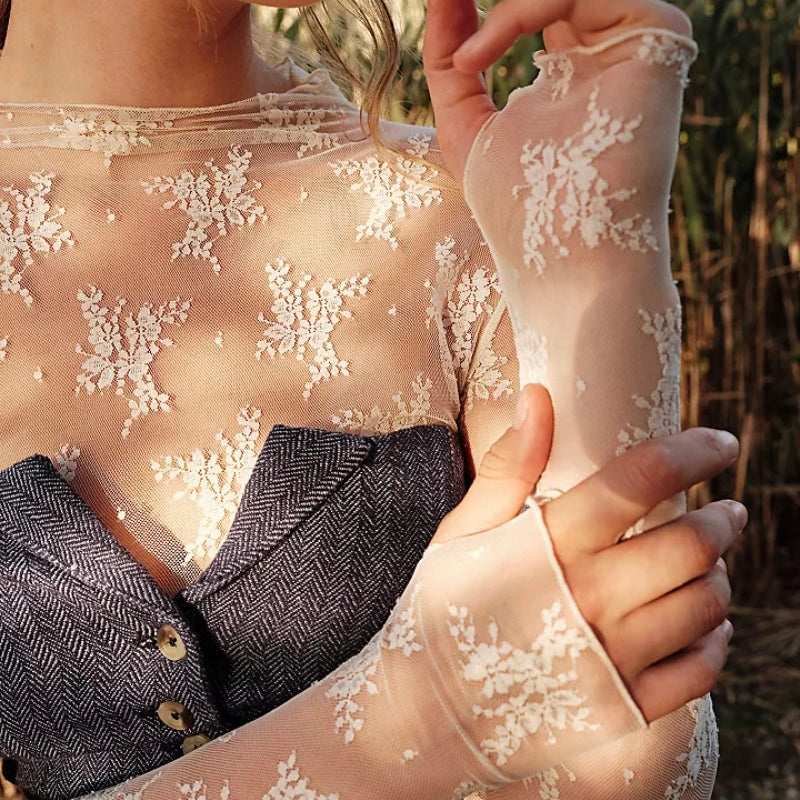 Eve Layering Floral Lace Sheer Mesh Top