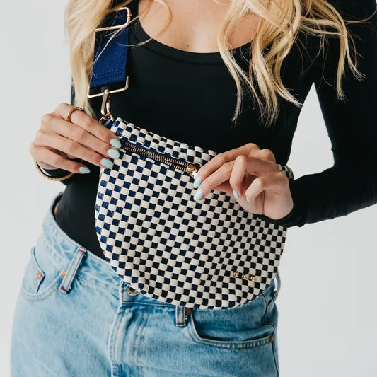 Westyn Woven Crossbody Bag: Checkered Navy