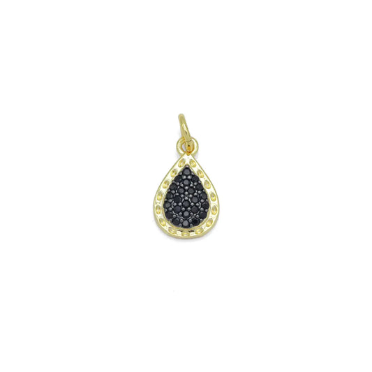 18k Gold Black CZ Teardrop Charm