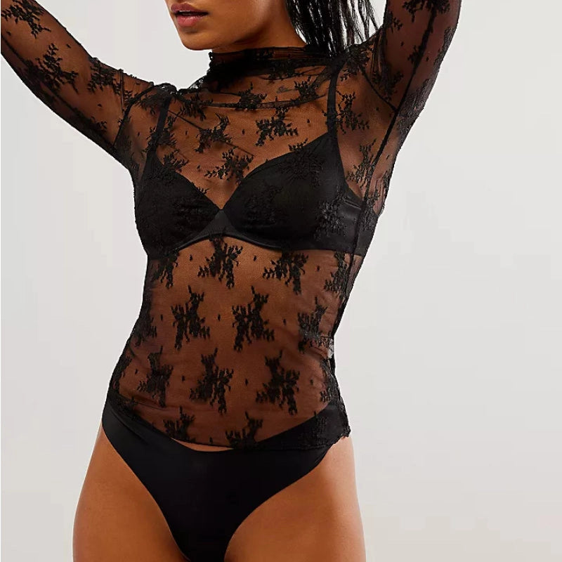 Eve Layering Floral Lace Sheer Mesh Top