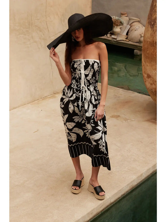 Frances Floral Strapless Tie-Front Midi Dress