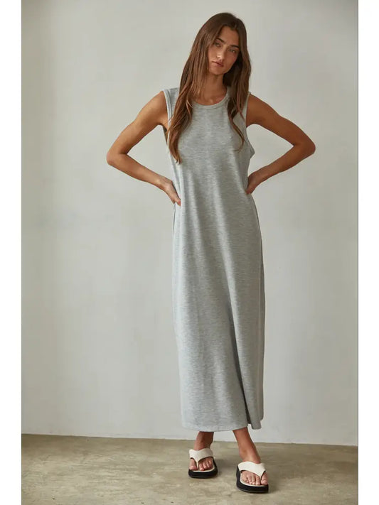 Fisher Knit Ribbed Sleeveless Midi Dress with Back Slit