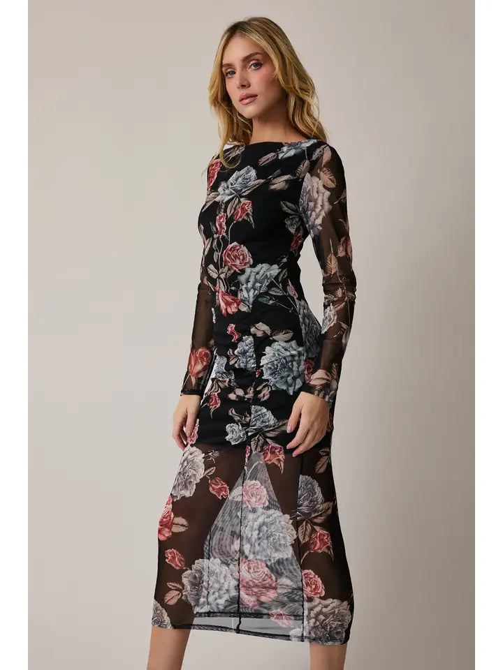 Natalia Floral Body Con Maxi Dress