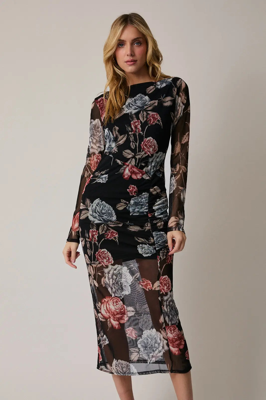 Natalia Floral Body Con Maxi Dress