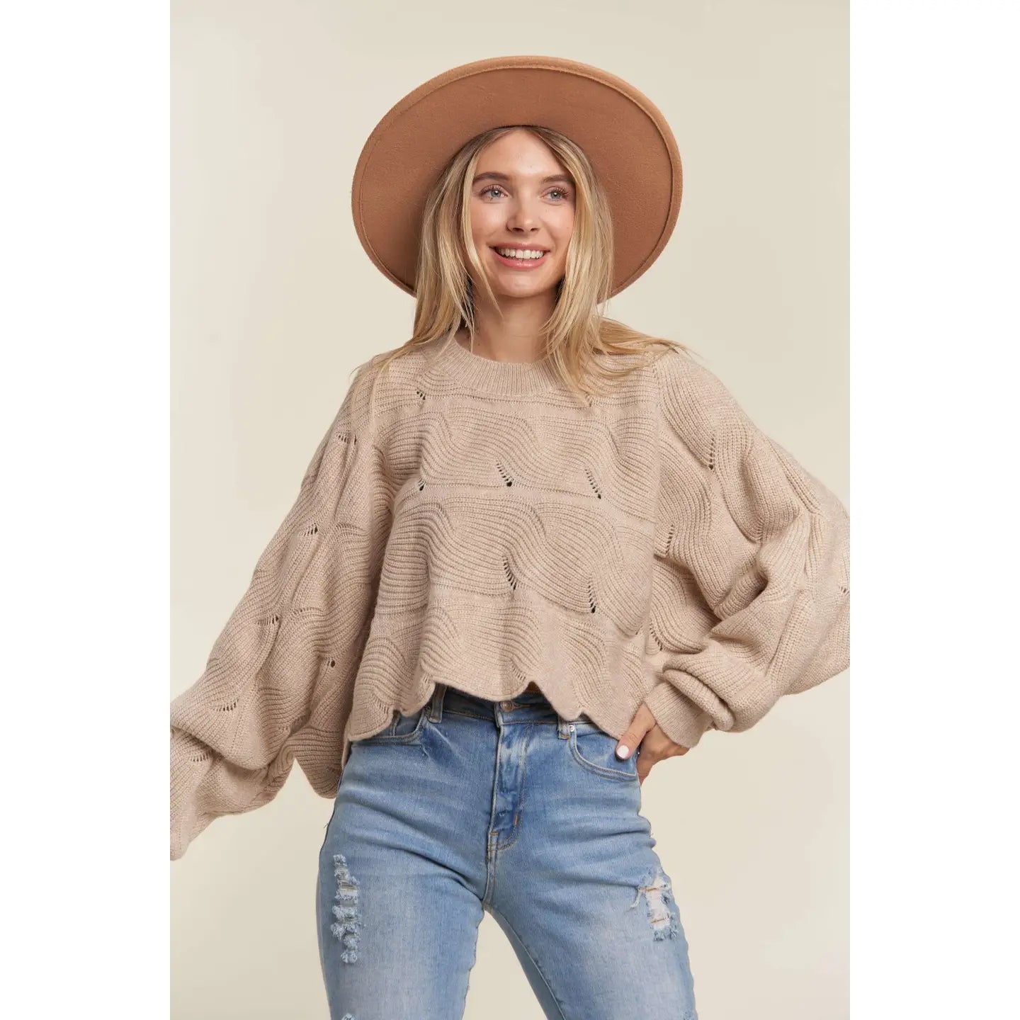 Maisie Scallop Hem Cropped Sweater