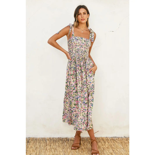 Marilyn Smocked Top Floral Midi Dress
