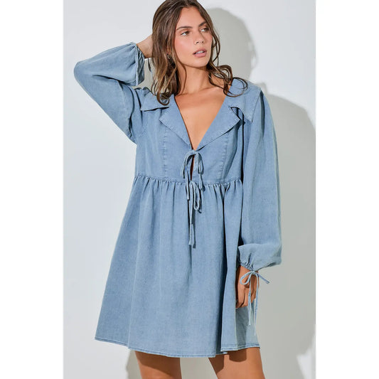Savannah Chambray Tie Front Dress