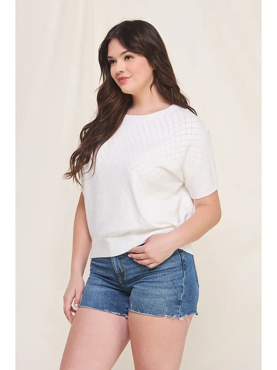 Melina Dolman Pointelle SS Sweater- Plus