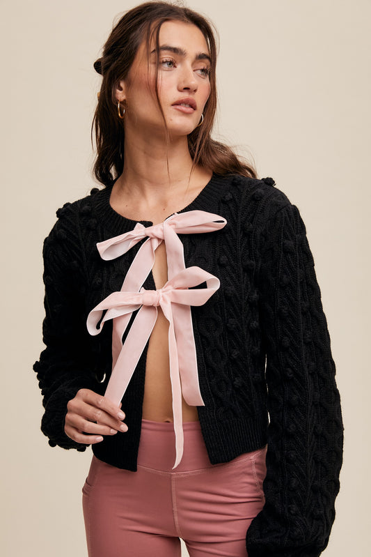 Liana Bow Cable Knit Cardigan