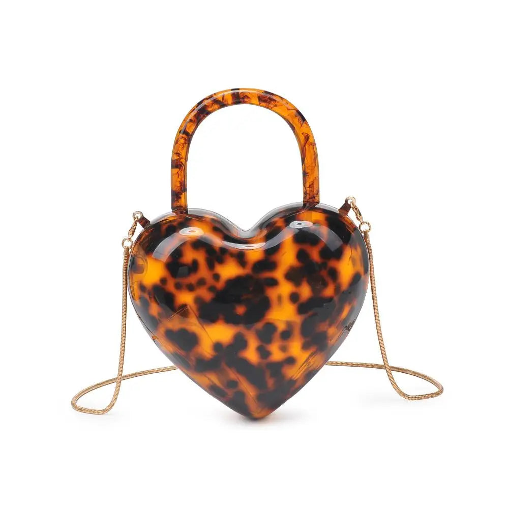 Tortoise Print Heart Evening Bag