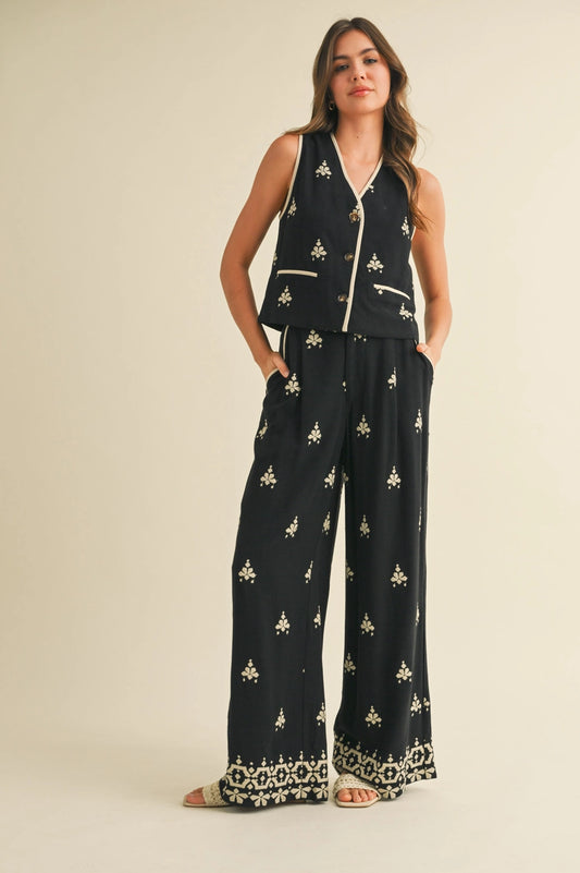 Peyton Embroidered Wide Leg Pant
