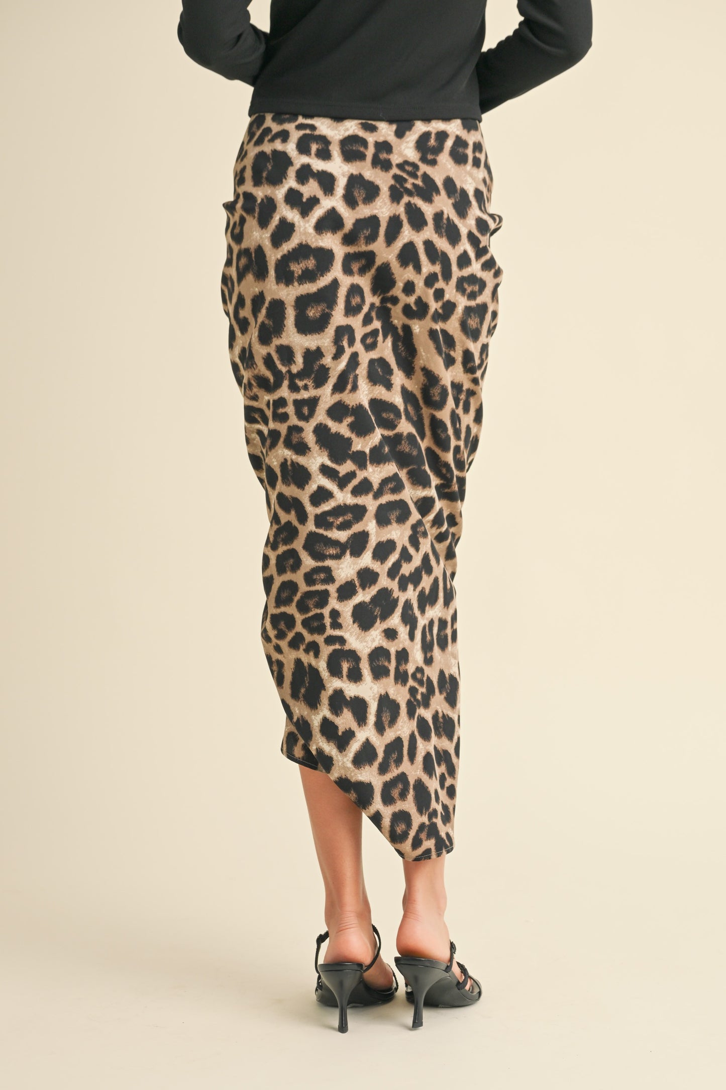 Lillian Leopard Print Ruched Midi Skirt