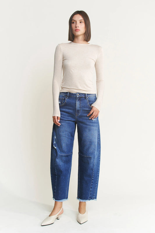 Darby Distressed Ankle Barrel Jeans