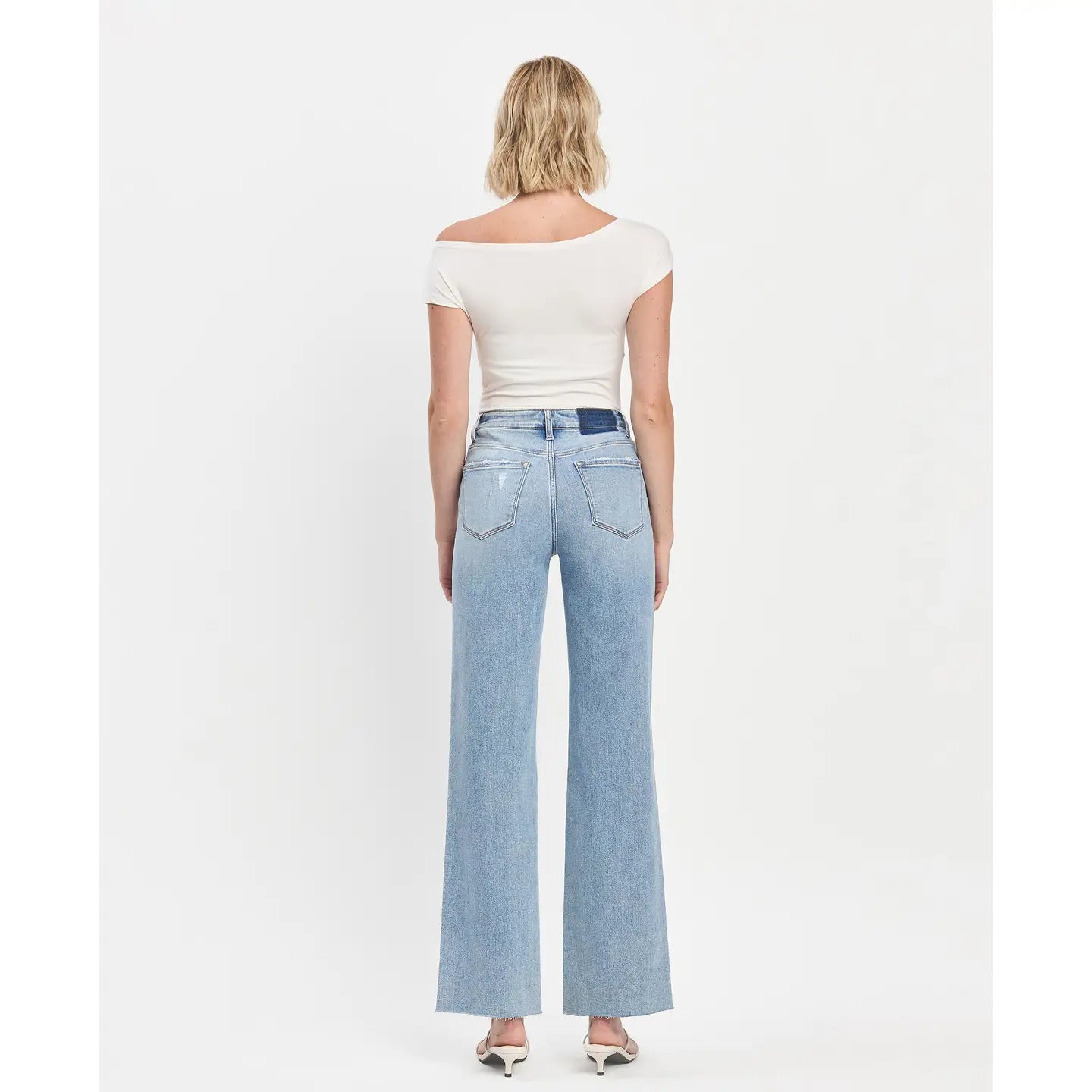 Olivia High Rise Raw Hem Wide Leg Denim