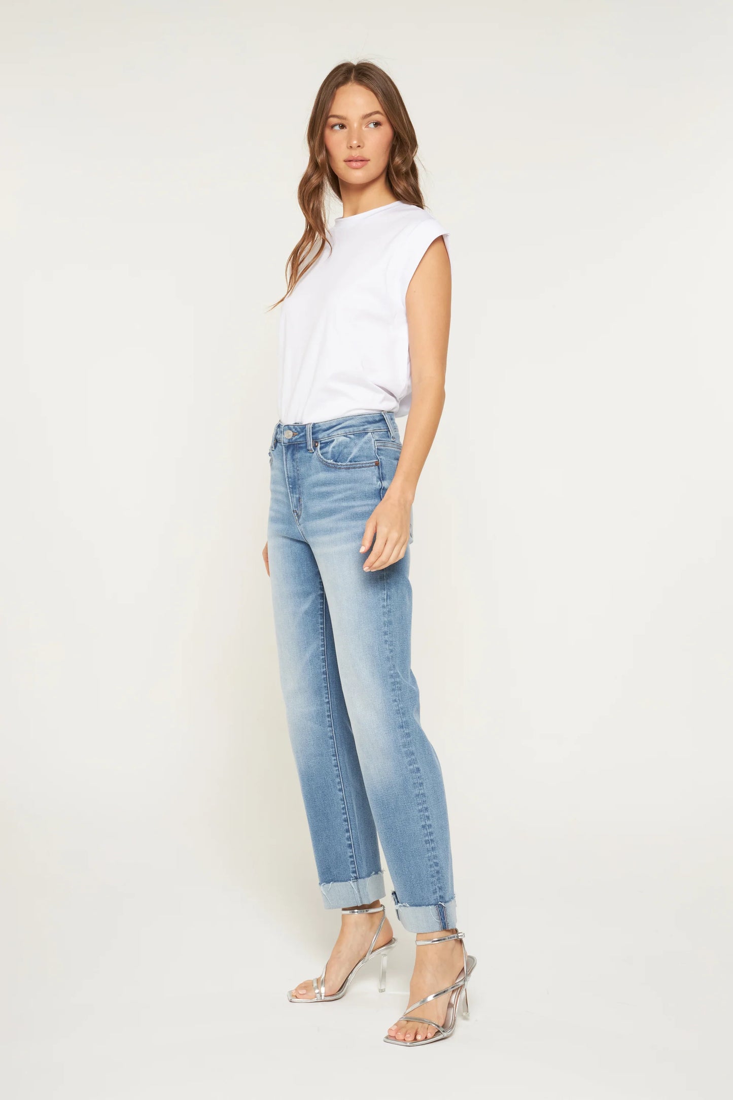 Dani High Rise Straight Leg Cuffed Denim