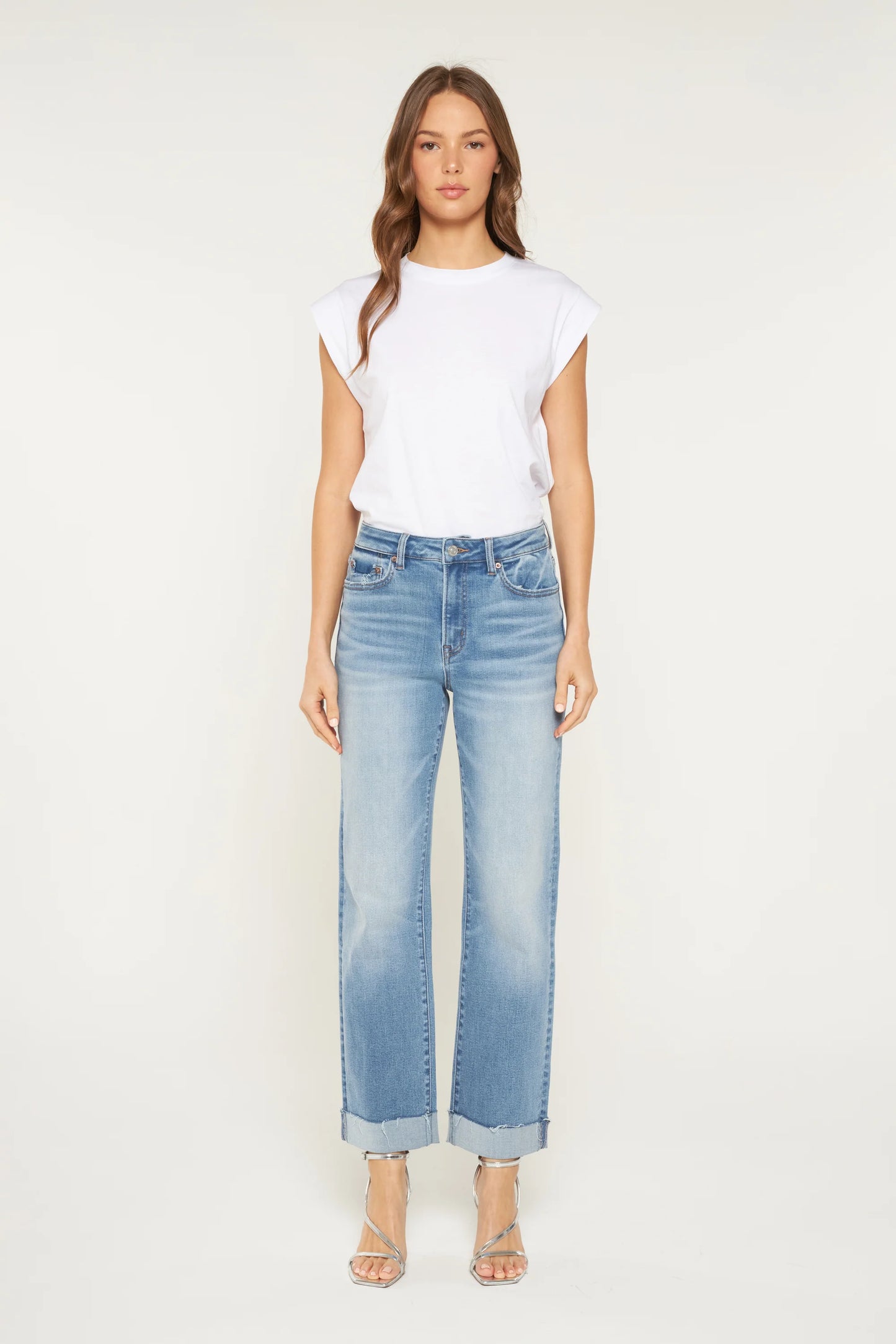 Dani High Rise Straight Leg Cuffed Denim