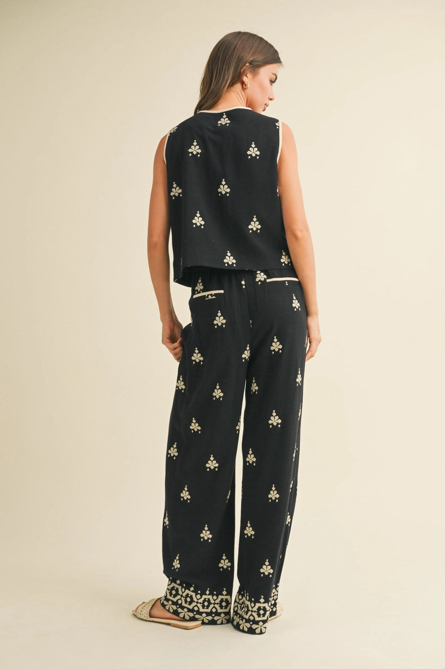Peyton Embroidered Wide Leg Pant