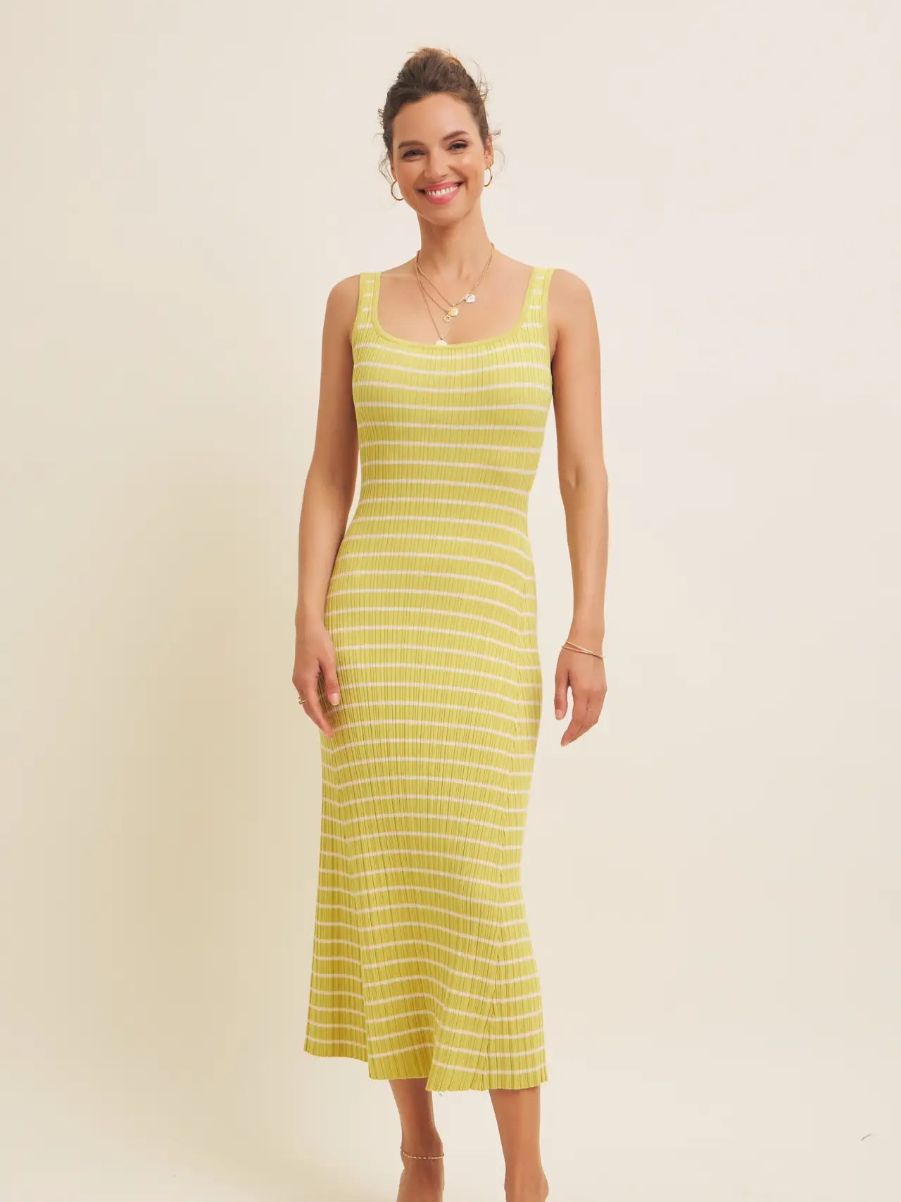 Breezy Rib Knit Fit and Flare Midi Dress