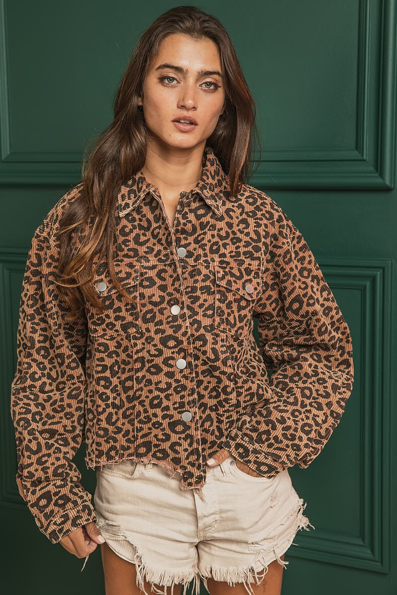 Naomi Leopard Distressed Corduroy Jacket