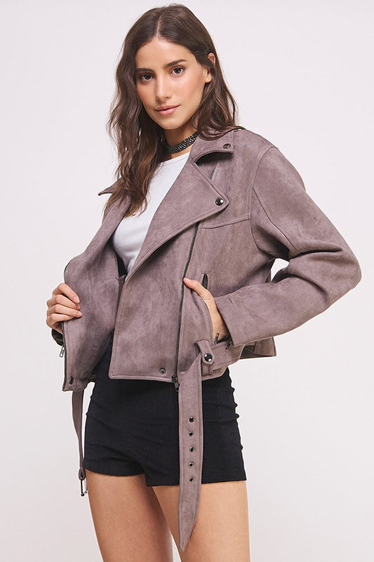 Gianna Belted Suede Moto Jacket - Plus