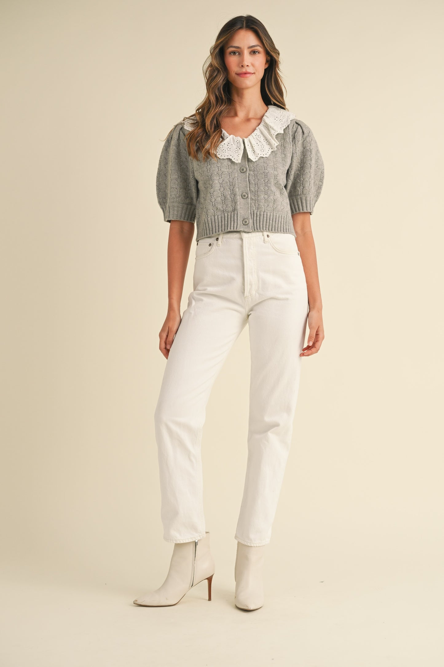 Lilith Crochet Collar Knit Short Sleeve Cardigan