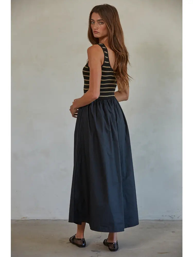 Noemi Striped Ribbed Woven Flare Dress