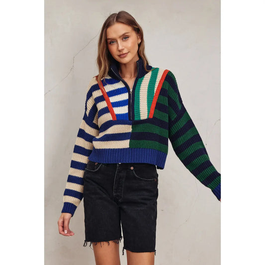 Saylor Color Block Half Zip Sweater