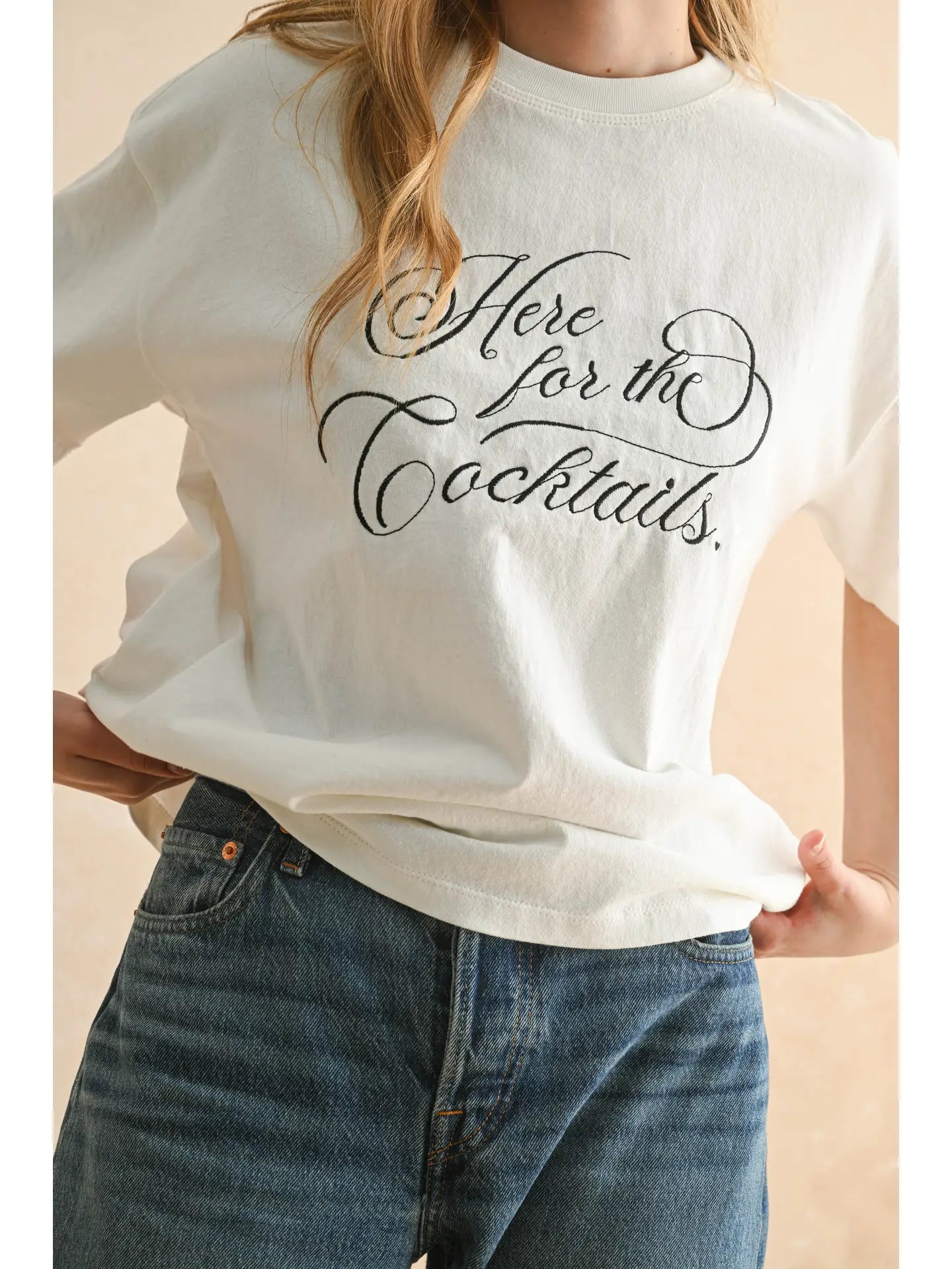 Here For the Cocktails Embroidered Tee