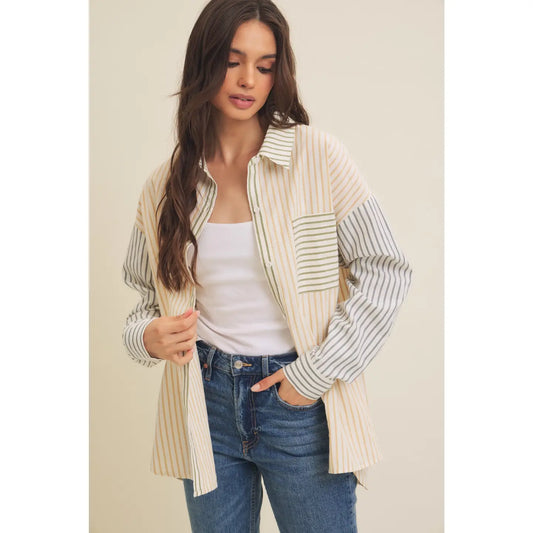 Alaina Relaxed Fit Colorblock Button Down