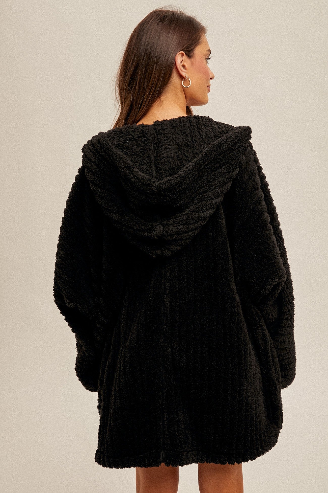 Serenity Fuzzy Split Hem Hooded Cardigan