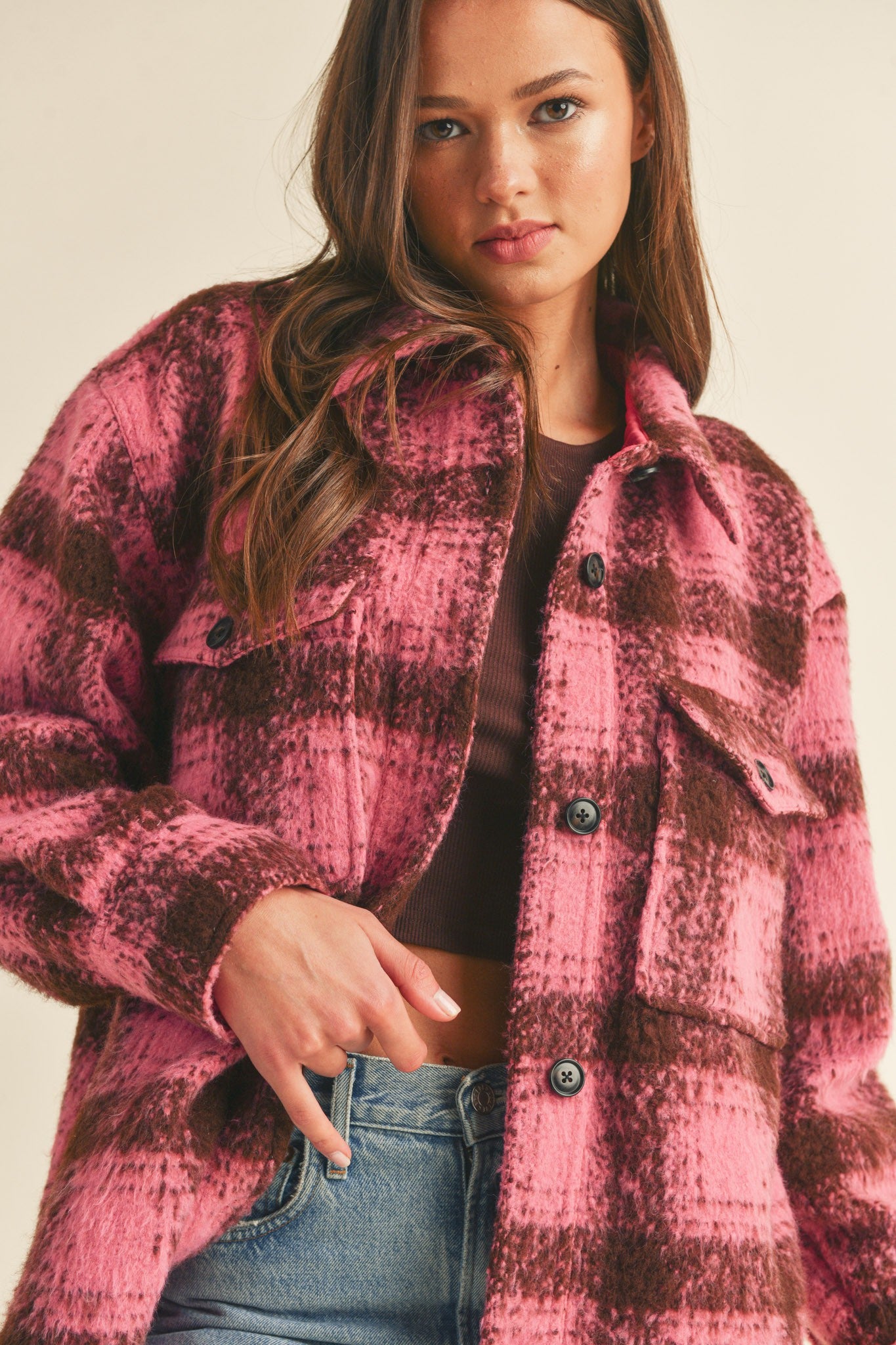 Kinsley Brushed Plaid Oversized Jacket