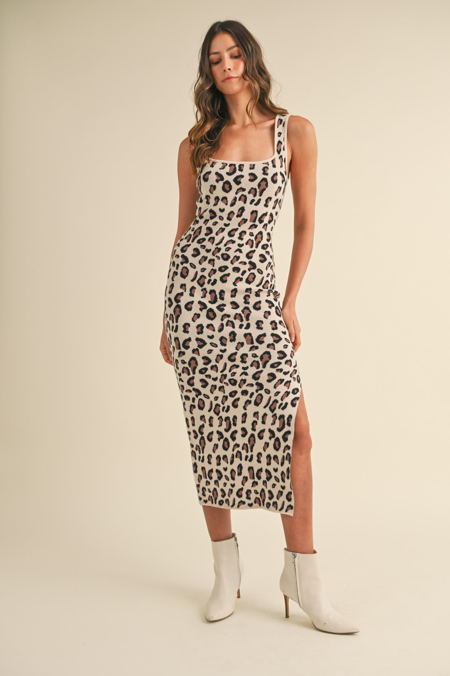 Brielle Leopard Print Knit Midi Dress